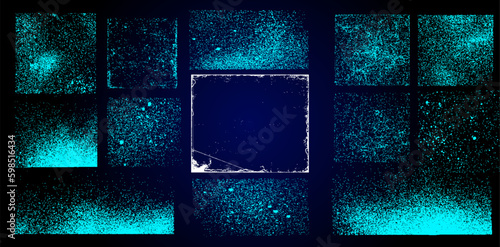 The effect of an old wall with scratches and damage. Collection of textures overlay on the background. Different paint textures with splay effect and drop ink splashes. Stamp overlay. Vector set
