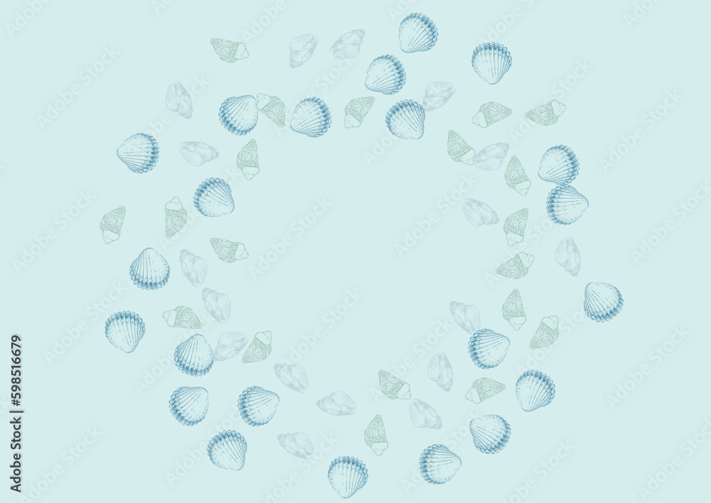 Navy Shell Background Gray Vector. Starfish Pretty Pattern. Nautical Set. Blue Scallop Drawn Graphic.