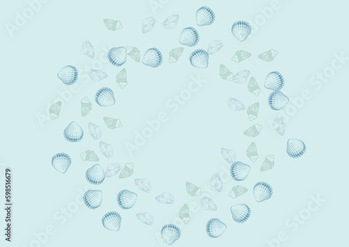 Navy Shell Background Gray Vector. Starfish Pretty Pattern. Nautical Set. Blue Scallop Drawn Graphic.