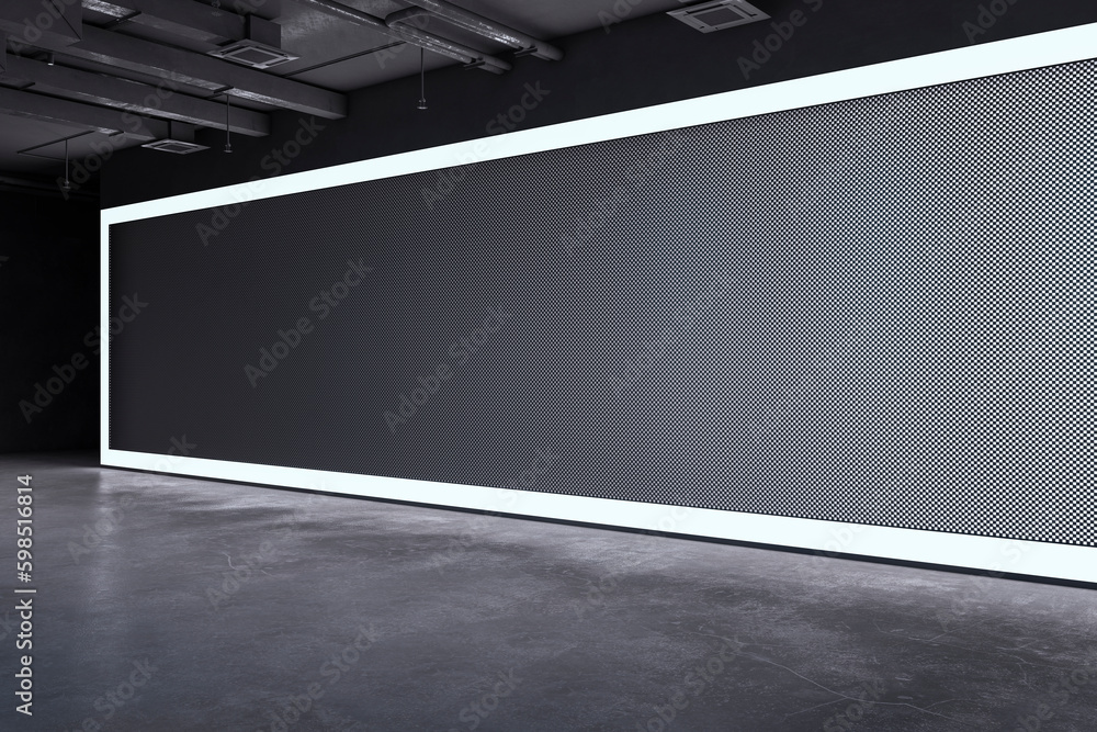 New dark grunge concrete exhibition hall interior with mock up place on walls. 3D Rendering. - obrazy, fototapety, plakaty 