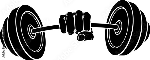 A weight lifting or weightlifting fist hand holding a heavy barbell or dumbbell concept.