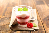 Raspberry fruit dessert with cream