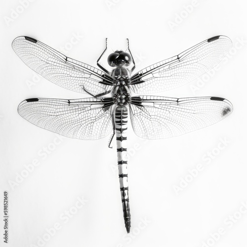 Graceful Dragonfly Close-up on White - AI generated