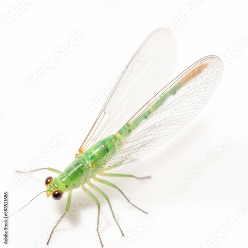 Green Lacewing on White: Delicate Beauty - AI generated
