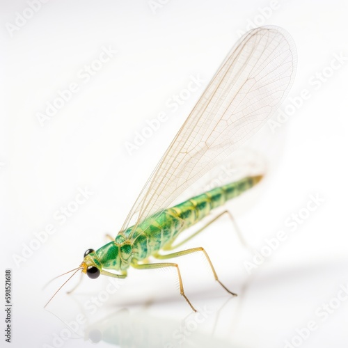 Green Lacewing on White: Delicate Beauty - AI generated