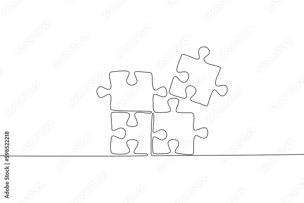 Continuous line drawing of jigsaw isolate on transparent background. Continuous line drawing of jigsaw isolate on transparent background.