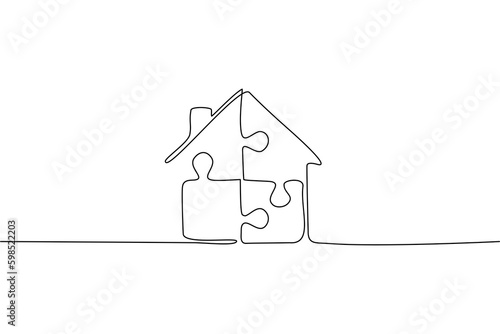 Continuous line drawing of House puzzle isolate on transparent background.