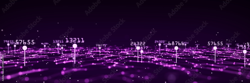 Obraz premium Futuristic digital data transfer concept. High-speed data flow of cryptocurrency servers. Cyber technology background. 3D rendering.