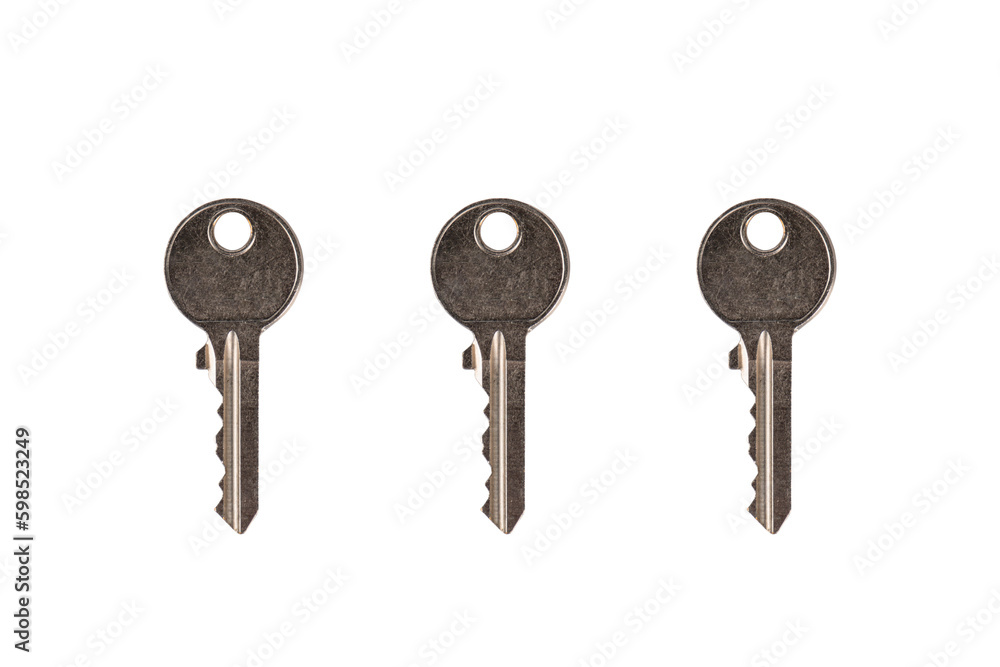 set of old keys with scratches isolated on a white background set of old keys with scratches isolated on a white background