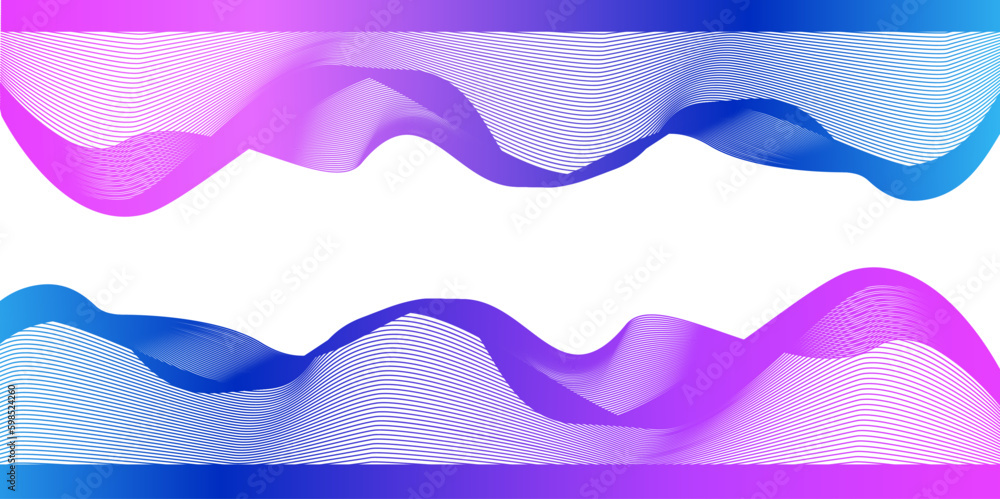 Obraz premium Abstract background with waves. modern abstract glowing purple, blue, pink wave background. Dynamic flowing wave lines design element. Futuristic technology and sound wave pattern.