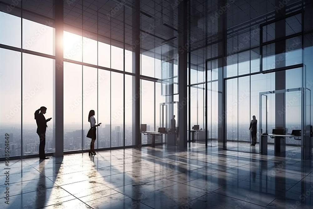 Fototapeta premium business people discussing business in the office view from outside the building 