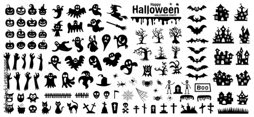 Set of silhouettes of Halloween on a white background. Vector illustration Generative AI