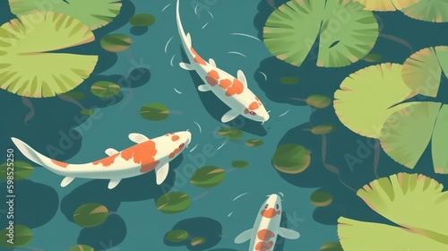 Print op canvas Koi Fish Painting Illustration. Generative AI.