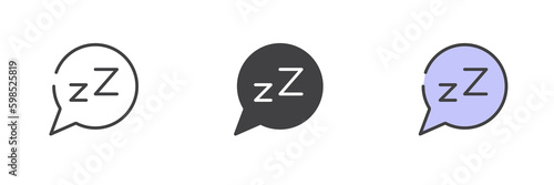 Sleeping bubble with zzz different style icon set