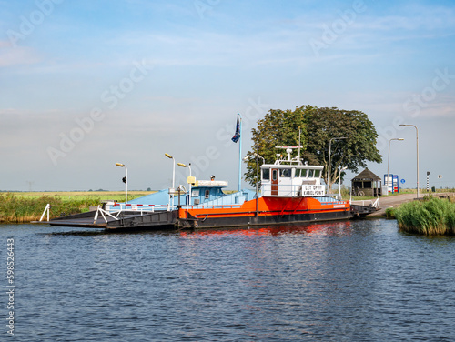 Pontoon ferryboat between Zwartsluis and Genemuiden on Zwarte Water river, Netherlands