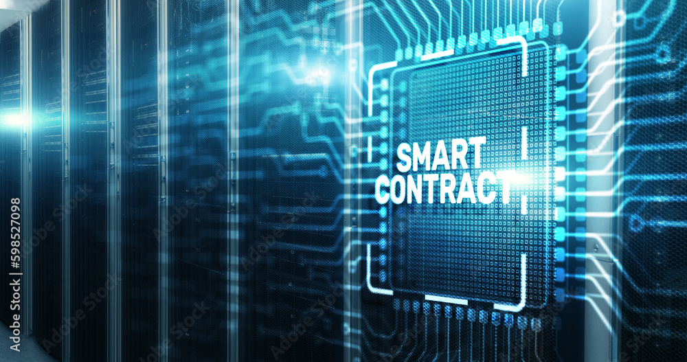 Inscription Smart contract, blockchain in modern business technology on Electronic Circuit Board Chip CPU