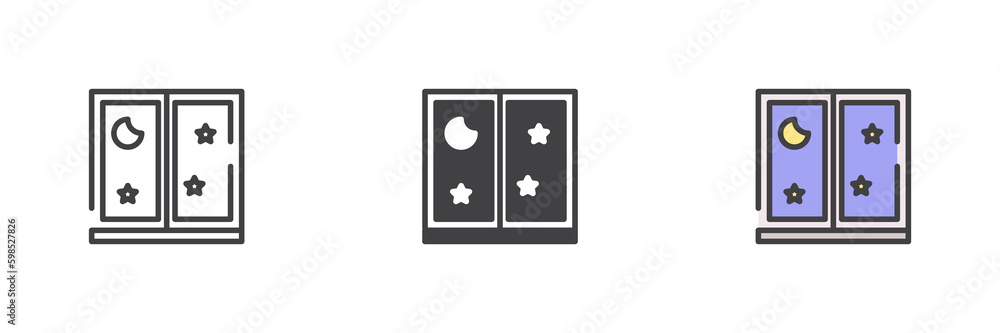 Window with moon and stars different style icon set