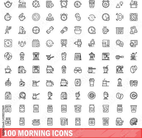 100 morning icons set. Outline illustration of 100 morning icons vector set isolated on white background