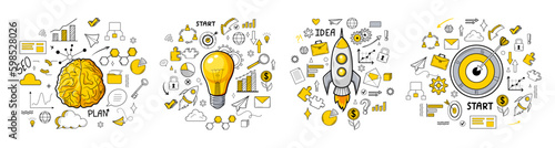 Stampa su tela Creativity and innovation doodle icons collection