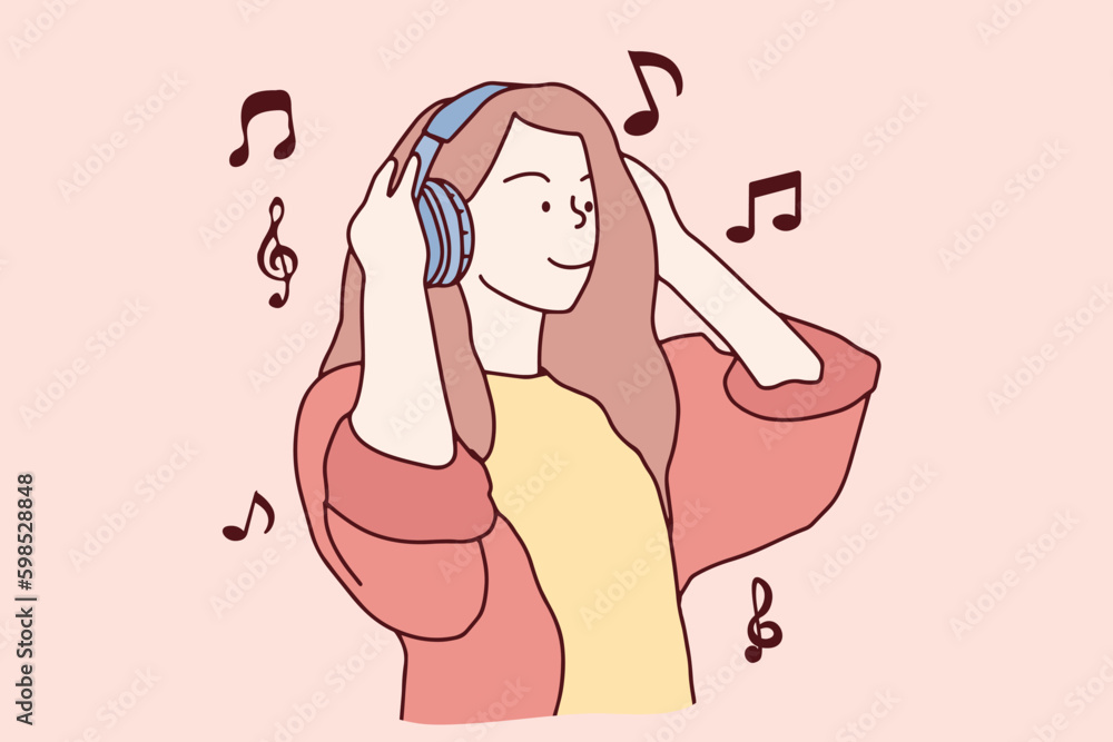 line art side view beautiful woman relaxing and happily listening to music smiling woman enjoying music on tech equipment illustration hand drawn vector line art side view beautiful woman relaxing and happily listening to music smiling woman enjoying music on tech equipment illustration hand drawn vector
