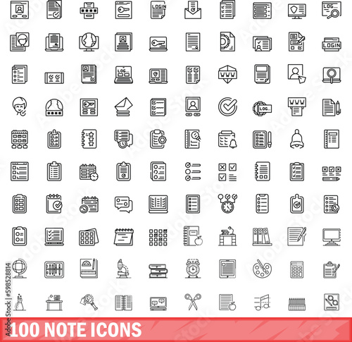 100 note icons set. Outline illustration of 100 note icons vector set isolated on white background