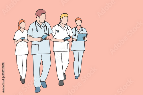 line drawing of a group of expert doctors smart, confident, hand drawn, illustration, vector
simple line cartoon