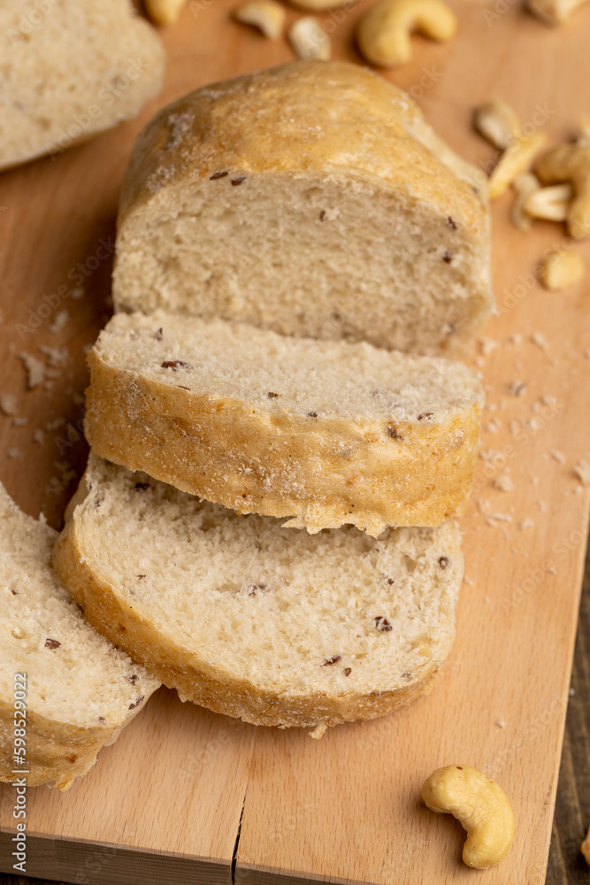 Sliced wheat loaf of fresh bread