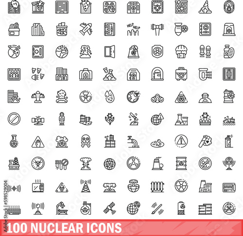 100 nuclear icons set. Outline illustration of 100 nuclear icons vector set isolated on white background