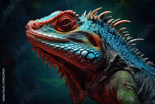 Portrait of Incredibly cute colorful chameleon lizard. Exotic wild lizard or reptile. Generative AI