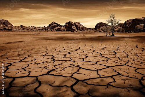 Cracked dried earth soil. Ground texture. Drought or dry land. Generative AI