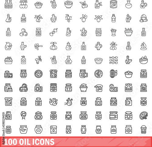 100 oil icons set. Outline illustration of 100 oil icons vector set isolated on white background