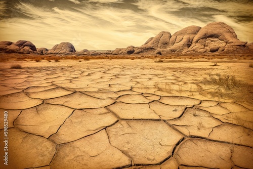 Cracked dried earth soil. Ground texture. Drought or dry land. Generative AI