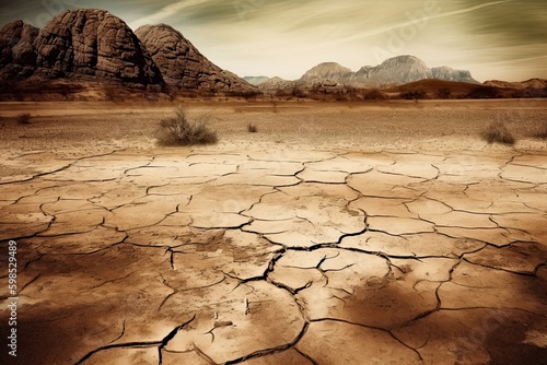 Cracked dried earth soil. Ground texture. Drought or dry land. Generative AI