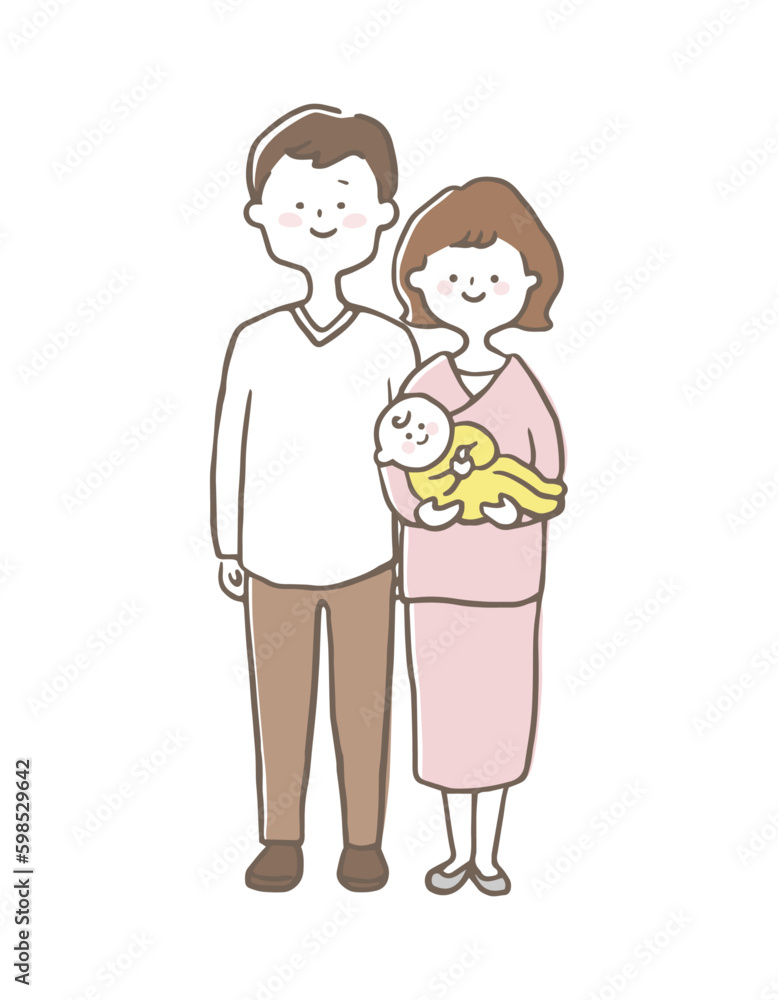 赤ちゃんを抱っこする若い夫婦 赤ちゃんを抱っこする若い夫婦
