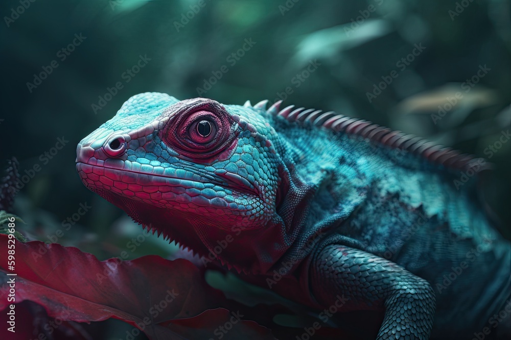 Portrait of Incredibly cute colorful chameleon lizard. Exotic wild lizard or reptile. Generative AI