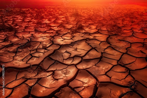 Cracked dried earth soil. Ground texture. Drought or dry land. Generative AI