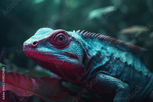 Portrait of Incredibly cute colorful chameleon lizard. Exotic wild lizard or reptile. Generative AI