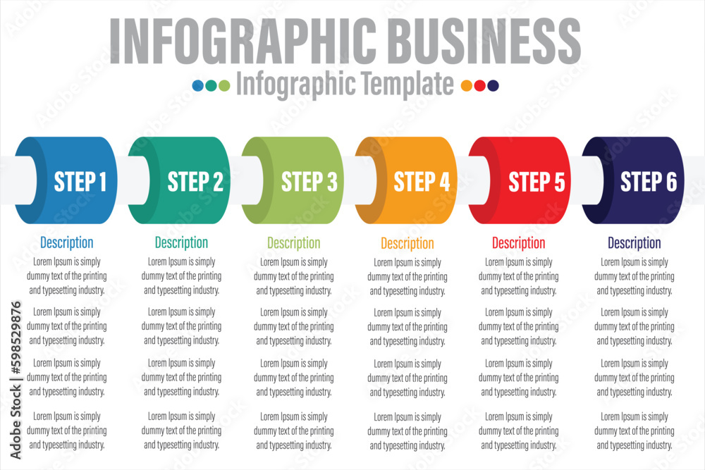 Colorful 6 Steps and Six 6 option Business data Process chart. diagram with steps, options, parts or processes. business template for presentation. Abstract elements of graph,.