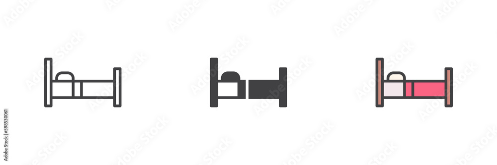 Single bed different style icon set Single bed different style icon set