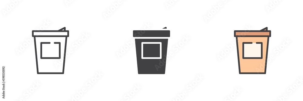 Take-out coffee cup different style icon set Take-out coffee cup different style icon set