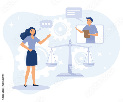 Legal outsourcing concept, Litigation support, attorney assistant, forensic accounting, law firm, affidavit, flat vector modern illustration