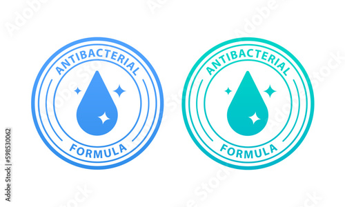 Antibacterial formula vector icon. Antibacterial soap or antiseptic gel label, toilet gel cleaning agent. Sealing of packaging for hand soap and chemical products. Vector illustration