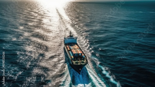 Close up top view image cargo ship sailing in the open sea © ttonaorh