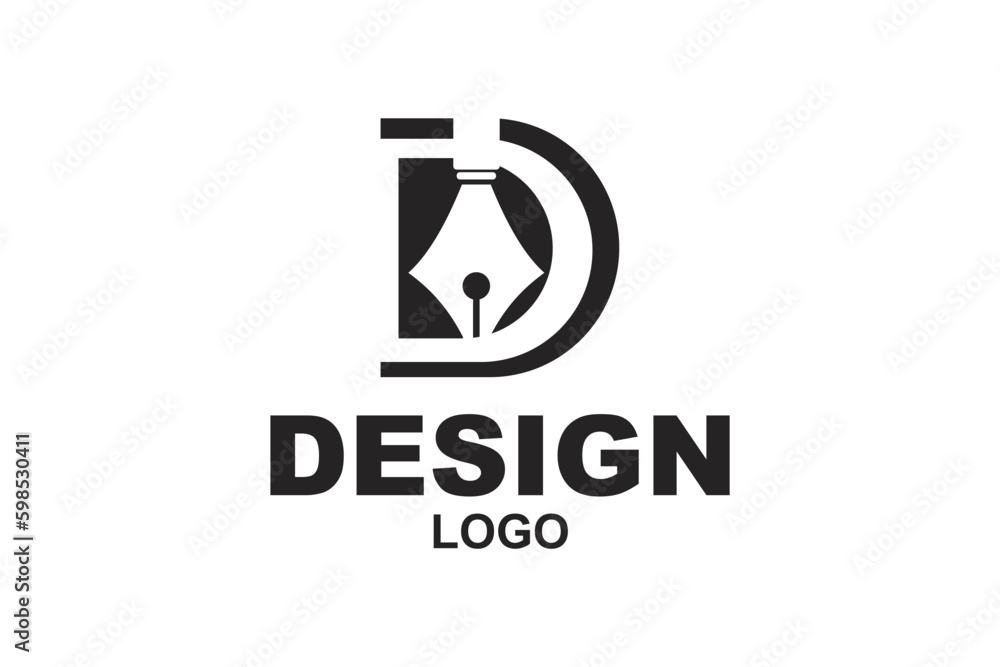 letter D and design logo concept vector design with pen letter D and design logo concept vector design with pen