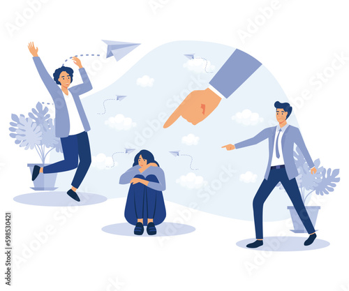 Unlawful behavior concept, violence at school, teenage crime, vandalism act, social relations, bullying, flat vector modern illustration