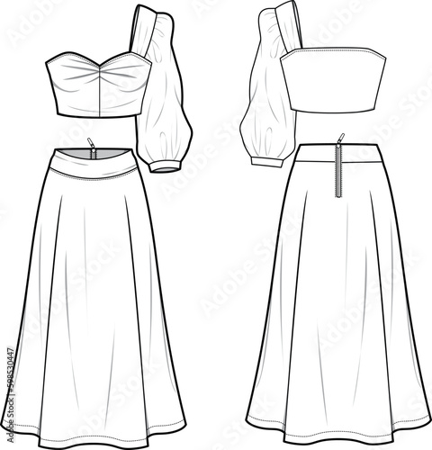 illustration of a dress , skirts set