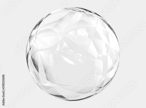 3d crystal ball isolated on white texture background with clipping path. Abstract bubble glossy 3d geometric shape object illustration render.
