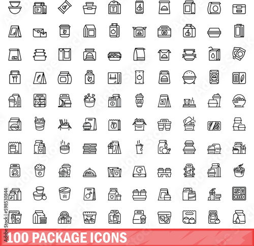 100 package icons set. Outline illustration of 100 package icons vector set isolated on white background