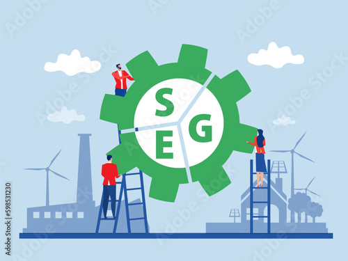 ESG concept of environmental, social and governance people share  the planet Earth gear  with ecology problem ESG  renewable, green, safe green eco energy environmental vector