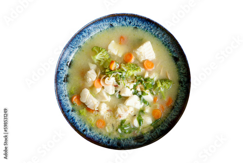 Fotografía Fresh fish soup with vegetables isolated on transparency png  with copy space